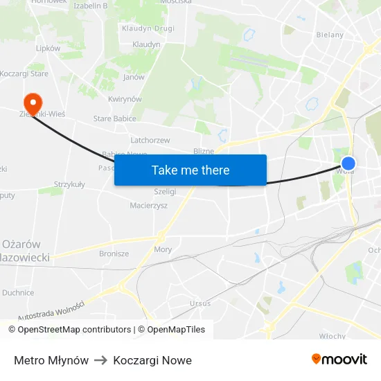 Metro Młynów to Koczargi Nowe map