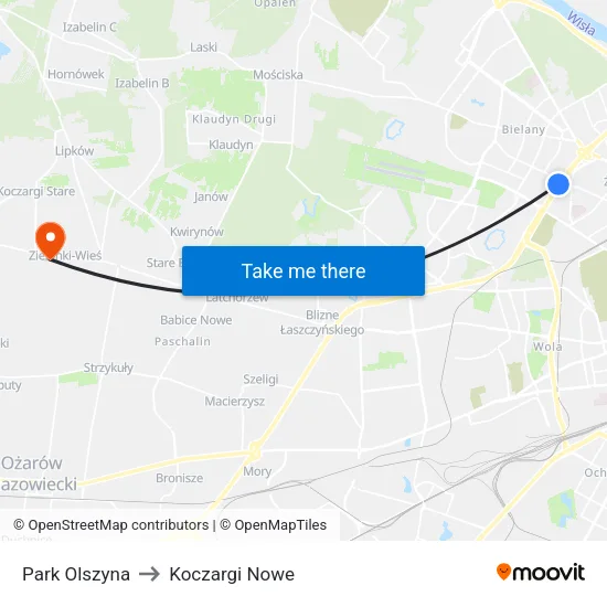 Park Olszyna to Koczargi Nowe map