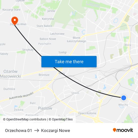 Orzechowa to Koczargi Nowe map