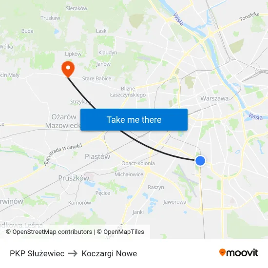 PKP Służewiec to Koczargi Nowe map