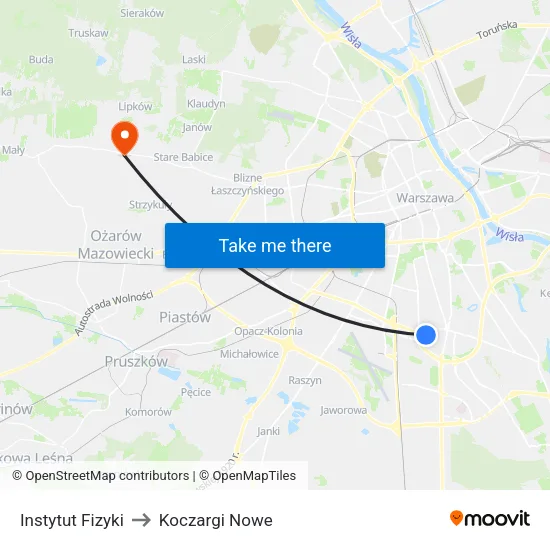 Instytut Fizyki to Koczargi Nowe map