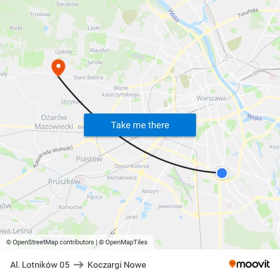 Al. Lotników 05 to Koczargi Nowe map