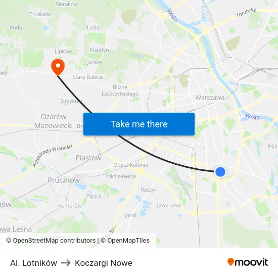 Al. Lotników to Koczargi Nowe map