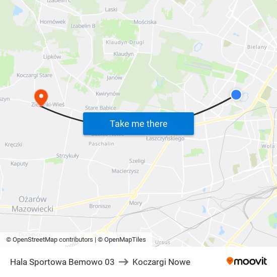 Hala Sportowa Bemowo 03 to Koczargi Nowe map