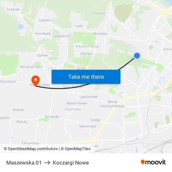 Maszewska to Koczargi Nowe map