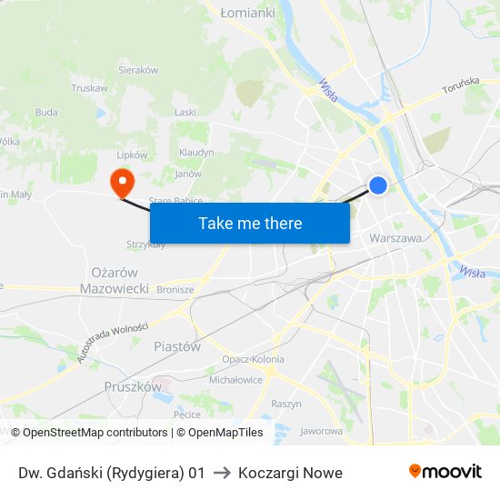 Dw. Gdański (Rydygiera) 01 to Koczargi Nowe map