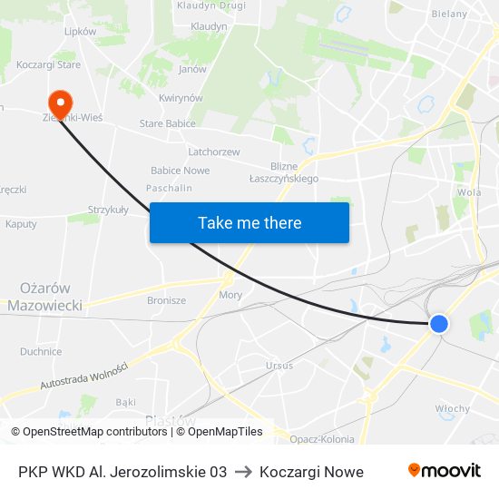 PKP WKD Al. Jerozolimskie 03 to Koczargi Nowe map