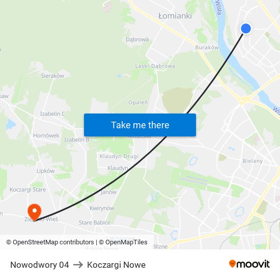 Nowodwory to Koczargi Nowe map