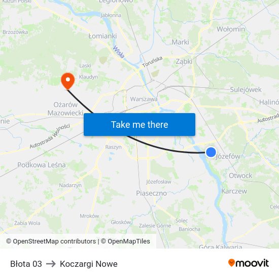 Błota to Koczargi Nowe map