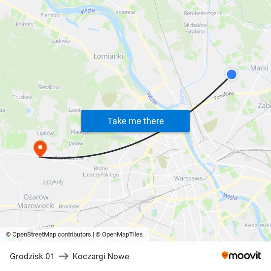 Grodzisk to Koczargi Nowe map