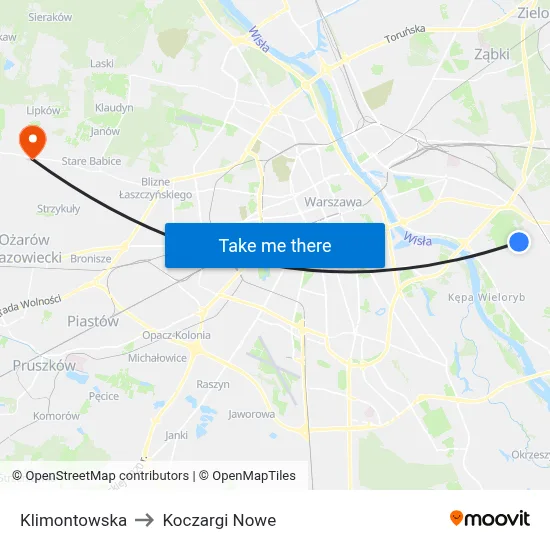 Klimontowska to Koczargi Nowe map