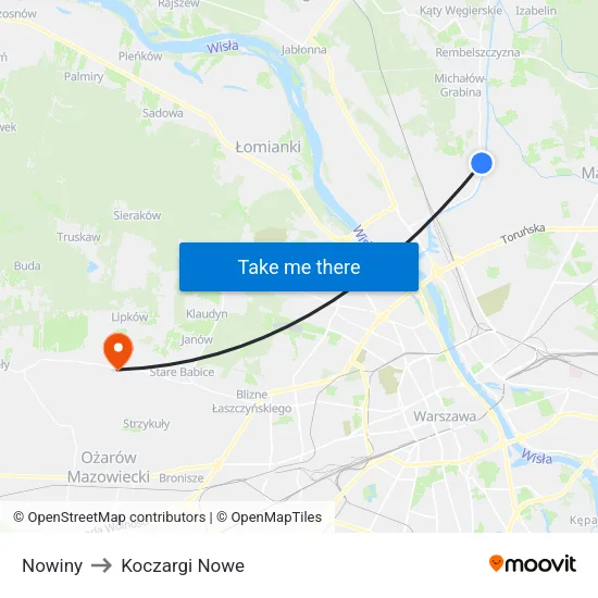 Nowiny to Koczargi Nowe map