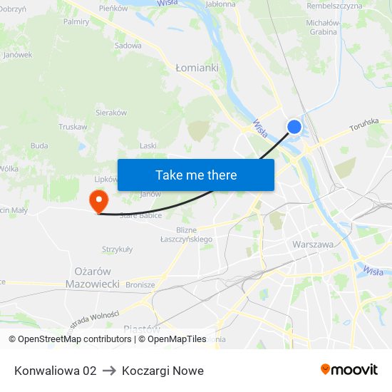 Konwaliowa to Koczargi Nowe map