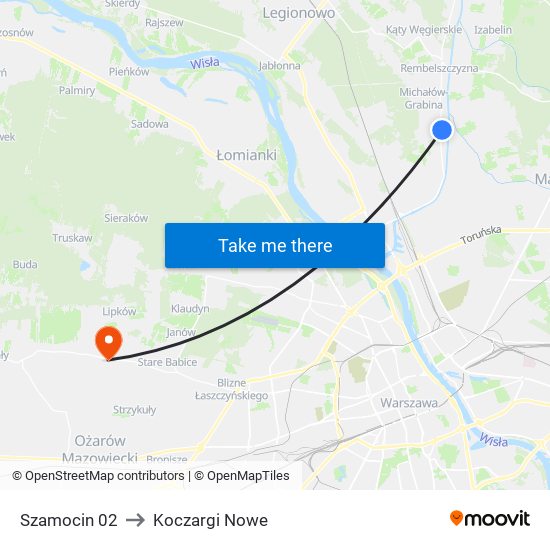 Szamocin to Koczargi Nowe map