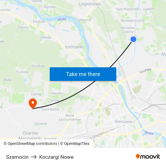 Szamocin to Koczargi Nowe map
