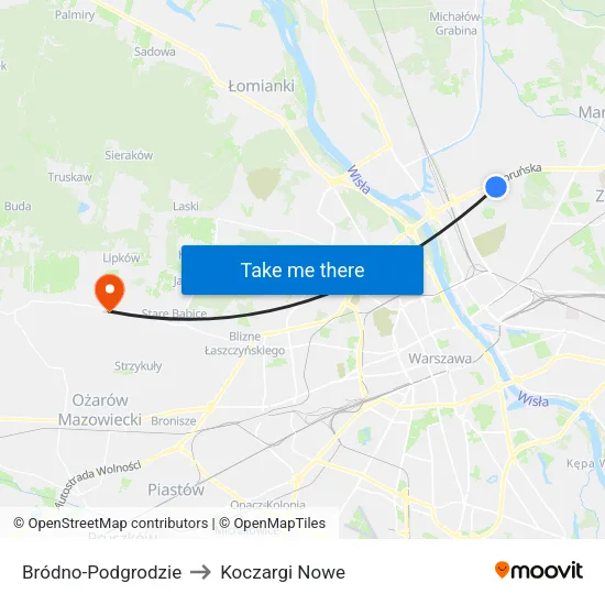 Bródno - Podgrodzie to Koczargi Nowe map