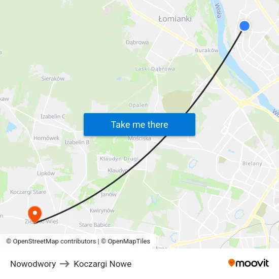Nowodwory to Koczargi Nowe map