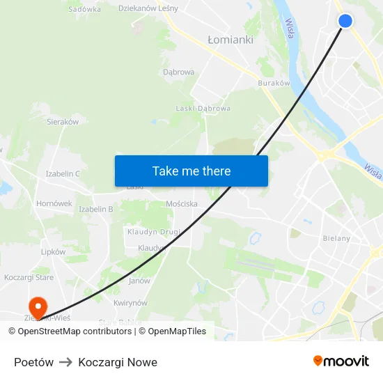 Poetów to Koczargi Nowe map