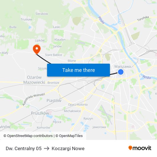 Dw. Centralny 05 to Koczargi Nowe map