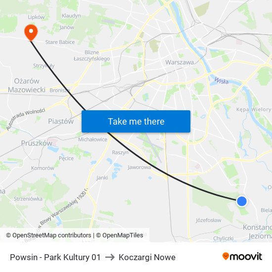 Powsin - Park Kultury 01 to Koczargi Nowe map