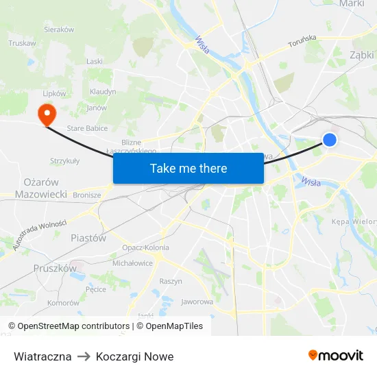 Wiatraczna to Koczargi Nowe map