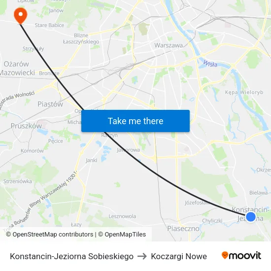 Konstancin-Jeziorna Sobieskiego to Koczargi Nowe map
