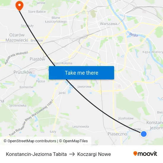 Konstancin-Jeziorna Tabita to Koczargi Nowe map