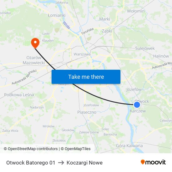 Otwock Batorego 01 to Koczargi Nowe map