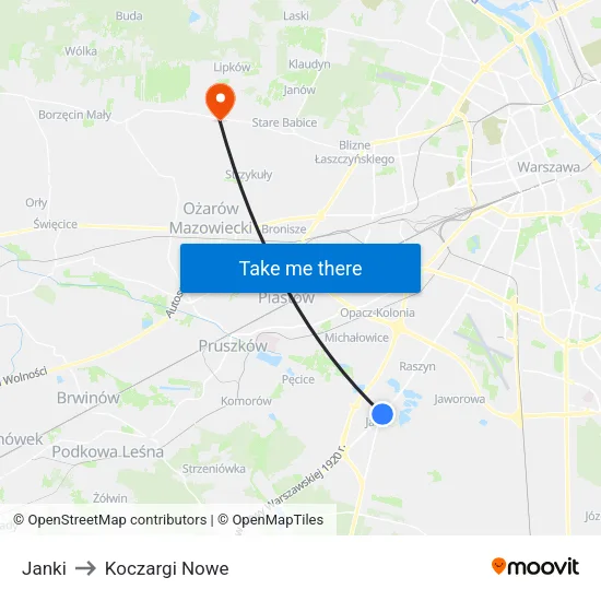 Janki to Koczargi Nowe map
