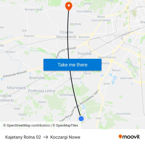 Kajetany Rolna to Koczargi Nowe map