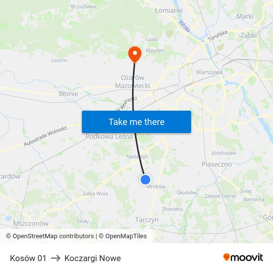 Kosów to Koczargi Nowe map