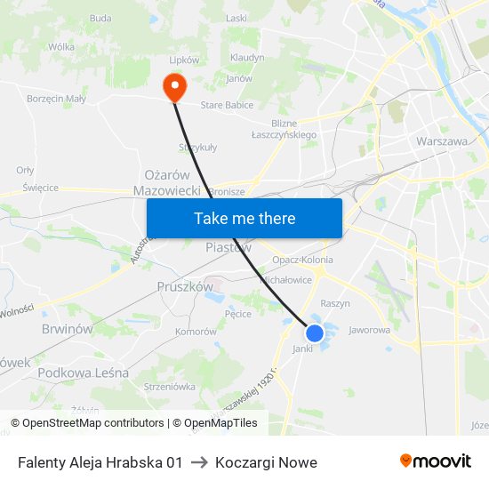 Falenty Aleja Hrabska 01 to Koczargi Nowe map