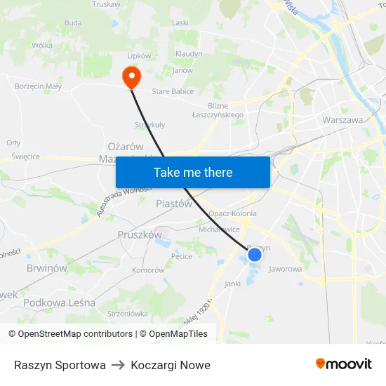 Raszyn Sportowa to Koczargi Nowe map
