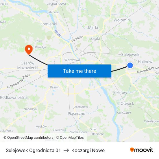 Sulejówek Ogrodnicza 01 to Koczargi Nowe map