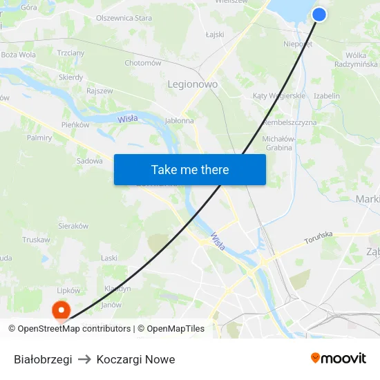 Białobrzegi to Koczargi Nowe map