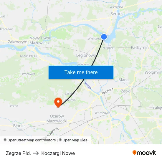 Zegrze Płd. to Koczargi Nowe map