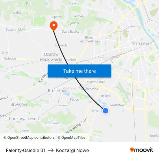 Falenty-Osiedle to Koczargi Nowe map