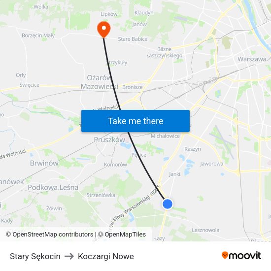 Stary Sękocin to Koczargi Nowe map