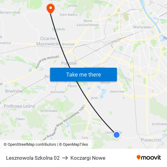 Lesznowola Szkolna to Koczargi Nowe map