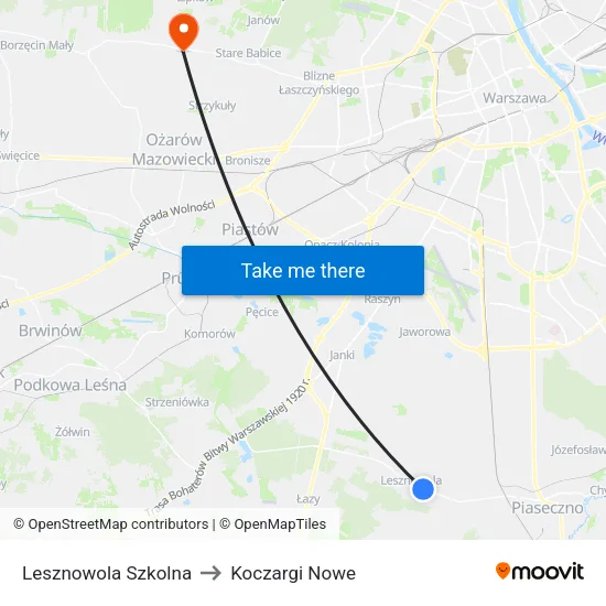 Lesznowola Szkolna to Koczargi Nowe map