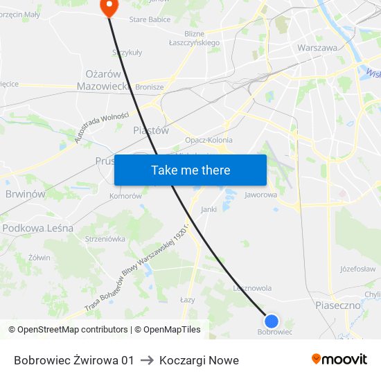 Bobrowiec Żwirowa 01 to Koczargi Nowe map