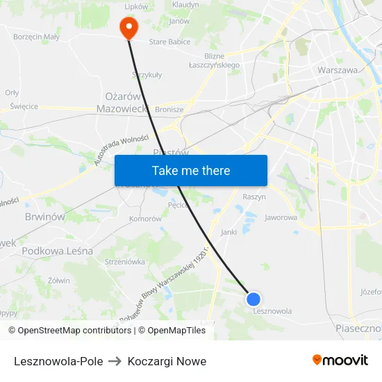 Lesznowola - Pole to Koczargi Nowe map