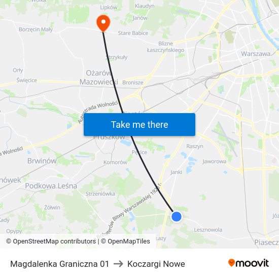 Magdalenka Graniczna to Koczargi Nowe map