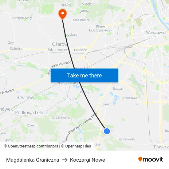 Magdalenka Graniczna to Koczargi Nowe map