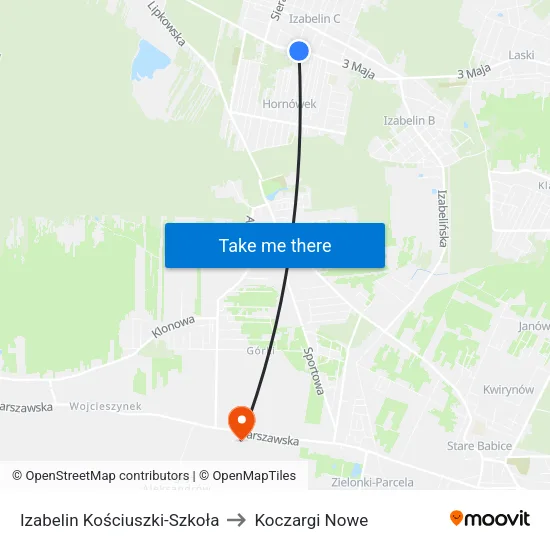 Izabelin Kościuszki - Szkoła to Koczargi Nowe map