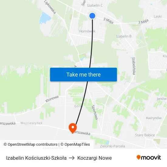 Izabelin Kościuszki - Szkoła to Koczargi Nowe map