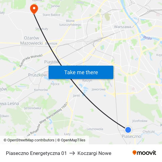 Piaseczno Energetyczna 01 to Koczargi Nowe map