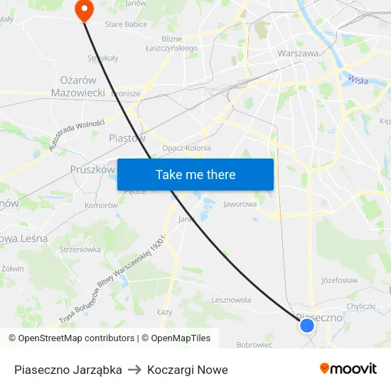 Piaseczno Jarząbka to Koczargi Nowe map