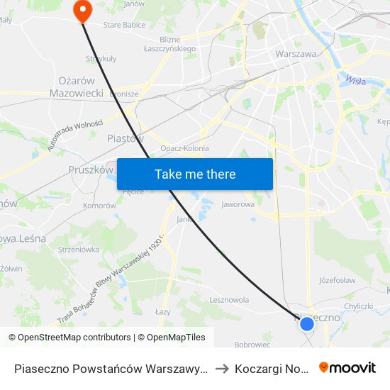 Piaseczno Powstańców Warszawy 02 to Koczargi Nowe map