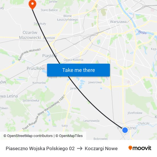 Piaseczno Wojska Polskiego 02 to Koczargi Nowe map